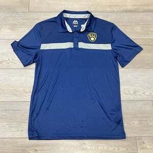 MLB Milwaukee Brewers Men's Short Sleeve Polo Shirt in‎ Navy Blue, Large